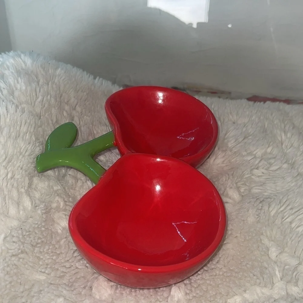 Red Cherry Shaped Ceramic Bowl pet feeder
